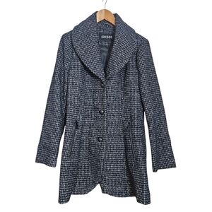 GUESS Wool-Blend Black/White Houndstooth Lined Coat Jacket Women’s Large